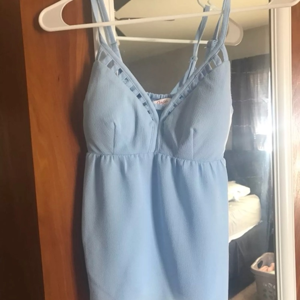 Light baby blue caged tank top
